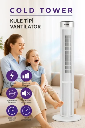 İnova Kule Tipi Büyük Boy Kumandalı Serinletici Vantilatör 65 W