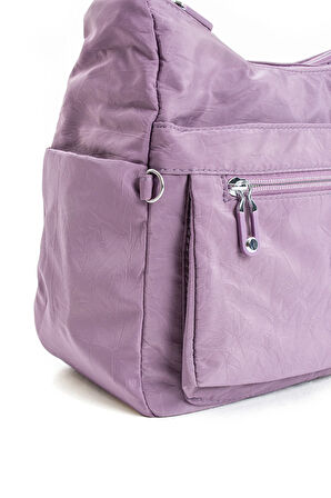 Kadın Çok Gözlü Suya Dayanıklı Paraşüt Kumaş Ayarlanabilir Çapraz Askılı Mor Omuz Çantası