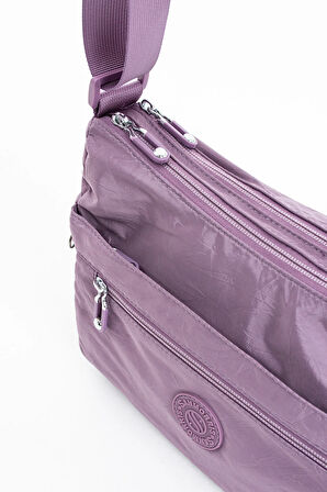 Kadın Çok Gözlü Suya Dayanıklı Paraşüt Kumaş Ayarlanabilir Çapraz Askılı Mor Omuz Çantası