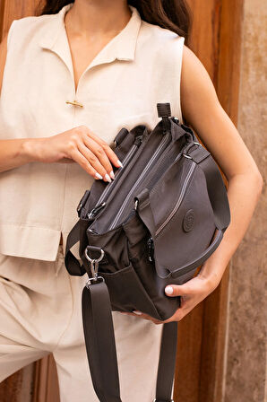 Kadın 5 Gözlü Suya Dayanıklı Paraşüt Kumaş Ayarlanabilir Çapraz Askılı El Ve Omuz Çantası