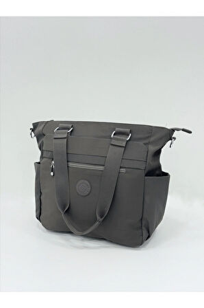 Kadın Çok Gözlü Kullanışlı Suya Dayanıklı Saten Kumaş Koyu Gri Renkli Çapraz Askılı El Ve Omuz Çantası