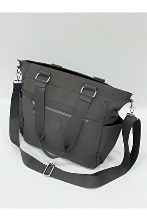 Kadın Çok Gözlü Kullanışlı Suya Dayanıklı Saten Kumaş Koyu Gri Renkli Çapraz Askılı El Ve Omuz Çantası