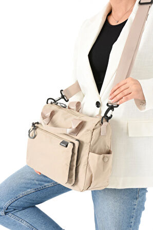 Kadın 4 Bölmeli Krinkıl Kumaş  Ayarlanabilir Çapraz Askılı El Ve Omuz Çantası