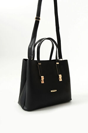 Kadın Uzun Askılı 4 Bölmeli Sade Şık Siyah Renkli Omuz Ve El Çantası