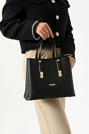 Kadın Uzun Askılı 4 Bölmeli Sade Şık Siyah Renkli Omuz Ve El Çantası