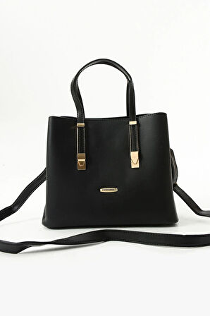 Kadın Uzun Askılı 4 Bölmeli Sade Şık Siyah Renkli Omuz Ve El Çantası