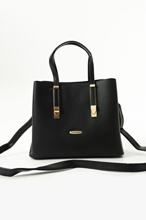 Kadın Uzun Askılı 4 Bölmeli Sade Şık Siyah Renkli Omuz Ve El Çantası