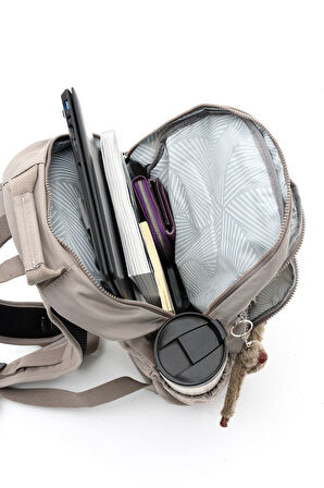 Unisex Suya Dayanıklı Kumaş Laptop Bölmeli 3 Gözlü Krem Okul Seyahat Sırt Çantası