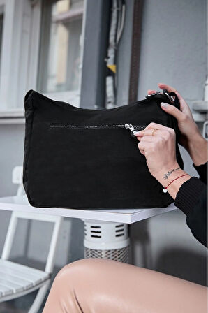 Kadın Suya Dayanıklı Kumaş 5 Gözlü Çapraz Askılı Siyah Okul Seyahat Ve Omuz Çantası