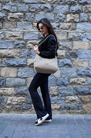 Kadın Suya Dayanıklı Kumaş 5 Gözlü Çapraz Askılı Bej Okul Seyahat Ve Omuz Çantası