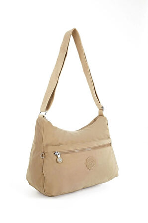 Kadın Suya Dayanıklı Kumaş 5 Gözlü Çapraz Askılı Bej Okul Seyahat Ve Omuz Çantası