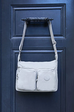 Kadın Suya Dayanıklı Paraşüt Kumaş Çok Gözlü Ayarlanabilir Açık Gri Çapraz Askılı Omuz Çantası