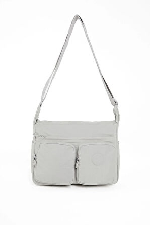 Kadın Suya Dayanıklı Paraşüt Kumaş Çok Gözlü Ayarlanabilir Açık Gri Çapraz Askılı Omuz Çantası