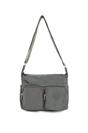 Kadın Suya Dayanıklı Paraşüt Kumaş Çok Gözlü Ayarlanabilir Koyu Gri Çapraz Askılı Omuz Çantası