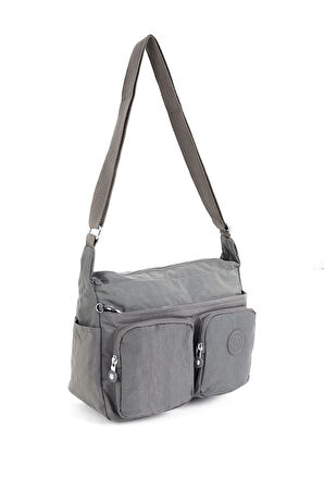 Kadın Suya Dayanıklı Paraşüt Kumaş Çok Gözlü Ayarlanabilir Koyu Gri Çapraz Askılı Omuz Çantası