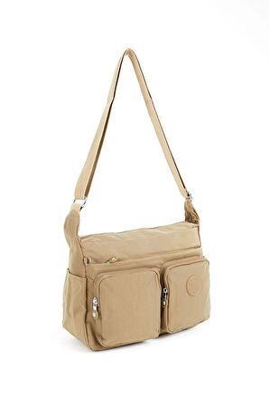 Kadın Suya Dayanıklı Paraşüt Kumaş Çok Gözlü Ayarlanabilir Bej Çapraz Askılı Omuz Çantası