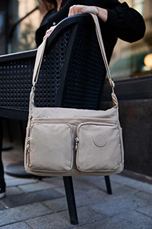 Kadın Suya Dayanıklı Paraşüt Kumaş Çok Gözlü Ayarlanabilir Vizon Çapraz Askılı Omuz Çantası