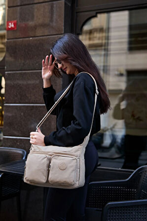 Kadın Suya Dayanıklı Paraşüt Kumaş Çok Gözlü Ayarlanabilir Vizon Çapraz Askılı Omuz Çantası