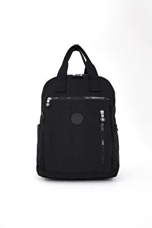 Unisex Suya Dayanıklı Krinkıl Kumaş Çok Gözlü Siyah Laptop Okul Ve Sırt Çantası