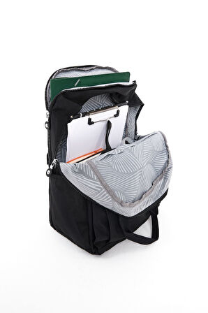 Unisex Suya Dayanıklı Krinkıl Kumaş Çok Gözlü Siyah Laptop Okul Ve Sırt Çantası