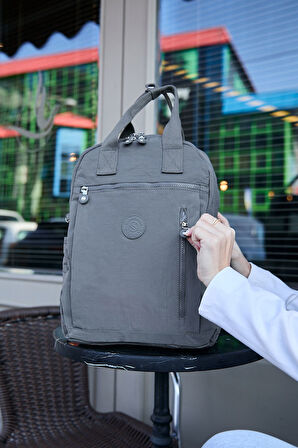 Unisex Suya Dayanıklı Krinkıl Kumaş Çok Gözlü Koyu Gri Laptop Okul Ve Sırt Çantası