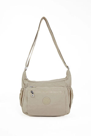 Kadın Suya Dayanıklı Kumaş 5 Gözlü Çapraz Askılı Krem Seyahat Ve Omuz Çantası