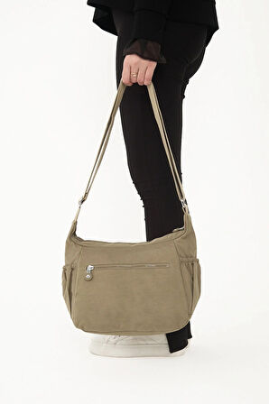 Kadın Suya Dayanıklı Kumaş 5 Gözlü Çapraz Askılı Bej Seyahat Ve Omuz Çantası