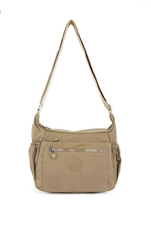 Kadın Suya Dayanıklı Kumaş 5 Gözlü Çapraz Askılı Bej Seyahat Ve Omuz Çantası