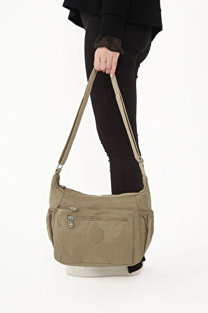 Kadın Suya Dayanıklı Kumaş 5 Gözlü Çapraz Askılı Bej Seyahat Ve Omuz Çantası