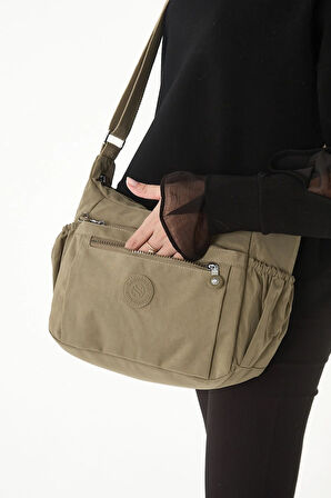 Kadın Suya Dayanıklı Kumaş 5 Gözlü Çapraz Askılı Bej Seyahat Ve Omuz Çantası