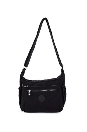 Kadın Suya Dayanıklı Kumaş 5 Gözlü Çapraz Askılı Siyah Seyahat Ve Omuz Çantası