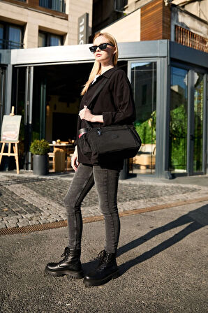 Kadın Suya Dayanıklı Kumaş 5 Gözlü Çapraz Askılı Siyah Seyahat Ve Omuz Çantası