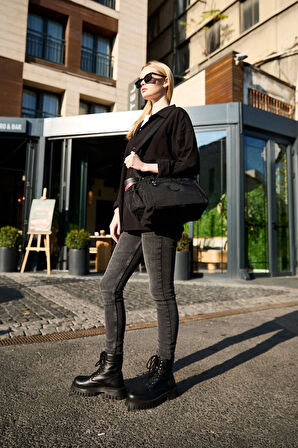 Kadın Suya Dayanıklı Kumaş 5 Gözlü Çapraz Askılı Siyah Seyahat Ve Omuz Çantası