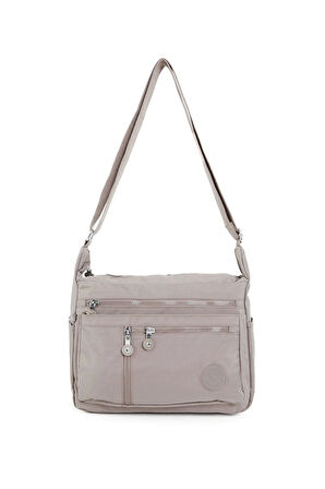 Kadın Orta Boy 7 Bölmeli Suya Dayanıklı Krinkıl Kumaş Vizon Çapraz Askılı Omuz Çantası