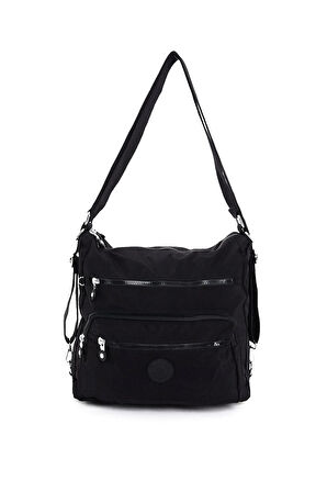 Kadın 7 Bölmeli Krinkıl Kumaş Suya Dayanıklı Siyah Omuz Ve Sırt Çantası