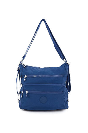 Kadın 7 Bölmeli Krinkıl Kumaş Suya Dayanıklı Lacivert Omuz Ve Sırt Çantası