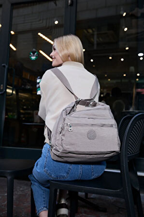 Kadın 7 Bölmeli Krinkıl Kumaş Suya Dayanıklı Vizon Omuz Ve Sırt Çantası