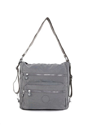 Kadın 7 Bölmeli Krinkıl Kumaş Suya Dayanıklı Koyu Gri Omuz Ve Sırt Çantası