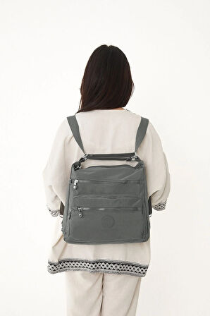 Kadın 7 Bölmeli Krinkıl Kumaş Suya Dayanıklı Koyu Gri Omuz Ve Sırt Çantası