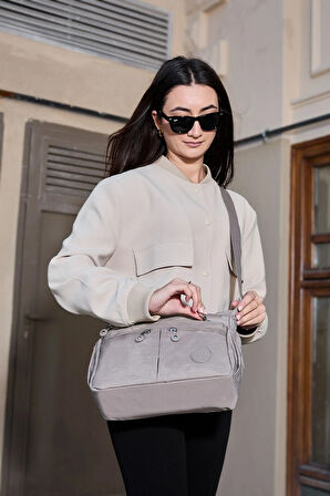 Kadın Suya Dayanıklı Krinkıl Kumaş Çok Gözlü Ayarlanabilir Çapraz Vizon Renk Askılı Omuz Çantası