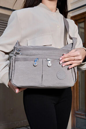 Kadın Suya Dayanıklı Krinkıl Kumaş Çok Gözlü Ayarlanabilir Çapraz Vizon Renk Askılı Omuz Çantası