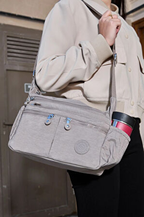 Kadın Suya Dayanıklı Krinkıl Kumaş Çok Gözlü Ayarlanabilir Çapraz Vizon Renk Askılı Omuz Çantası