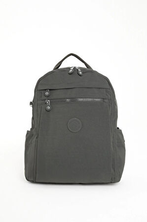 Unisex Suya Dayanıklı Krinkıl Kumaş Çok Gözlü Koyu Gri Laptop Okul Ve Sırt Çantası