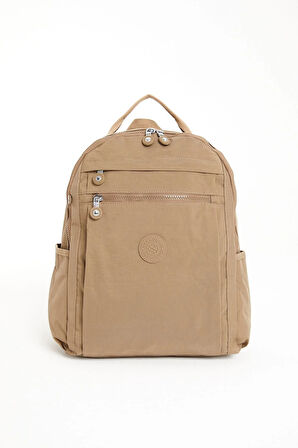 Unisex Suya Dayanıklı Krinkıl Kumaş Çok Gözlü Bej Laptop Okul Ve Sırt Çantası