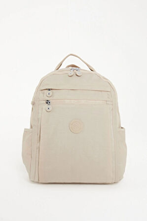 Unisex Suya Dayanıklı Krinkıl Kumaş Çok Gözlü Krem Laptop Okul Ve Sırt Çantası