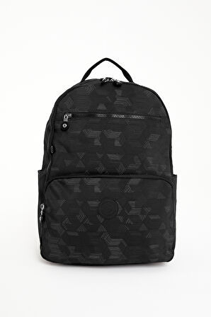 Unisex Suya Dayanıklı Orta Boy Krinkıl Kumaş Siyah Desenli Laptop Okul Ve Seyahat Sırt Çantası