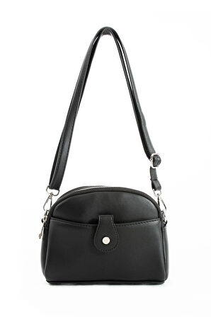 Kadın Suni Deri Ayarlanabilir Çapraz Askılı 4 Bölmeli Mıknatıs Toka Detaylı Siyah Omuz Çantası