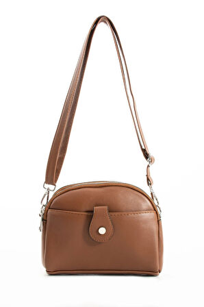 Kadın Suni Deri Ayarlanabilir Çapraz Askılı 4 Bölmeli Mıknatıs Toka Detaylı Taba Omuz Çantası