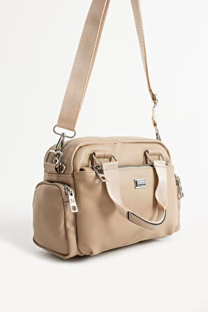 Kadın Çok Gözlü Kum Mat Ayarlanbilir Çapraz Askılı El ve  Omuz Çantası S-1422