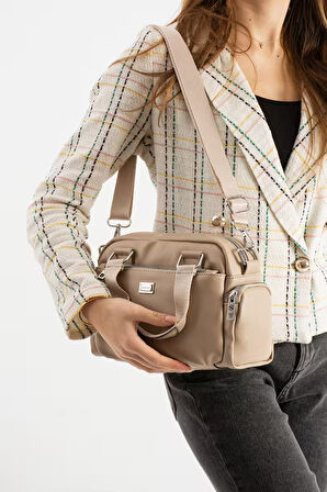 Kadın Çok Gözlü Kum Mat Ayarlanbilir Çapraz Askılı El ve  Omuz Çantası S-1422